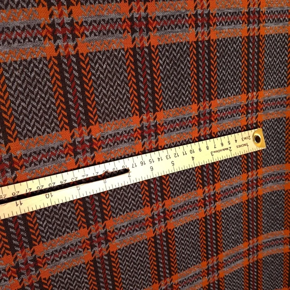 Vintage 1970s Plaid Herringbone Fabric 1.55 Yards 60